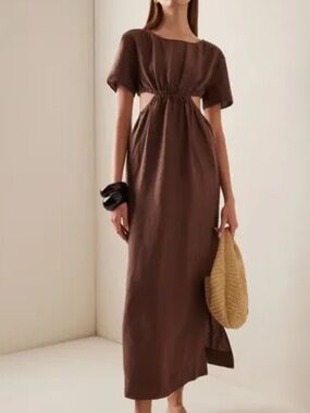 NWT Onia Brown Cutout Linen-Blend Maxi Dress XS